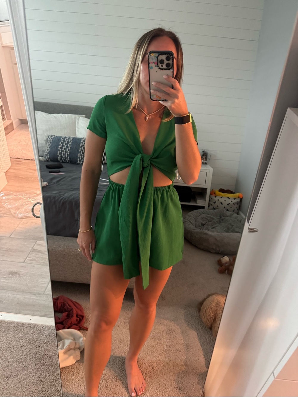 Princess Polly Green Tie-Front Cutout Romper